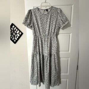 Medium lavender floral tiered midi dress